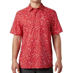 Columbia Men's Super Slack Tide Camp Shirt, Red Spark Gamefish Print, Small